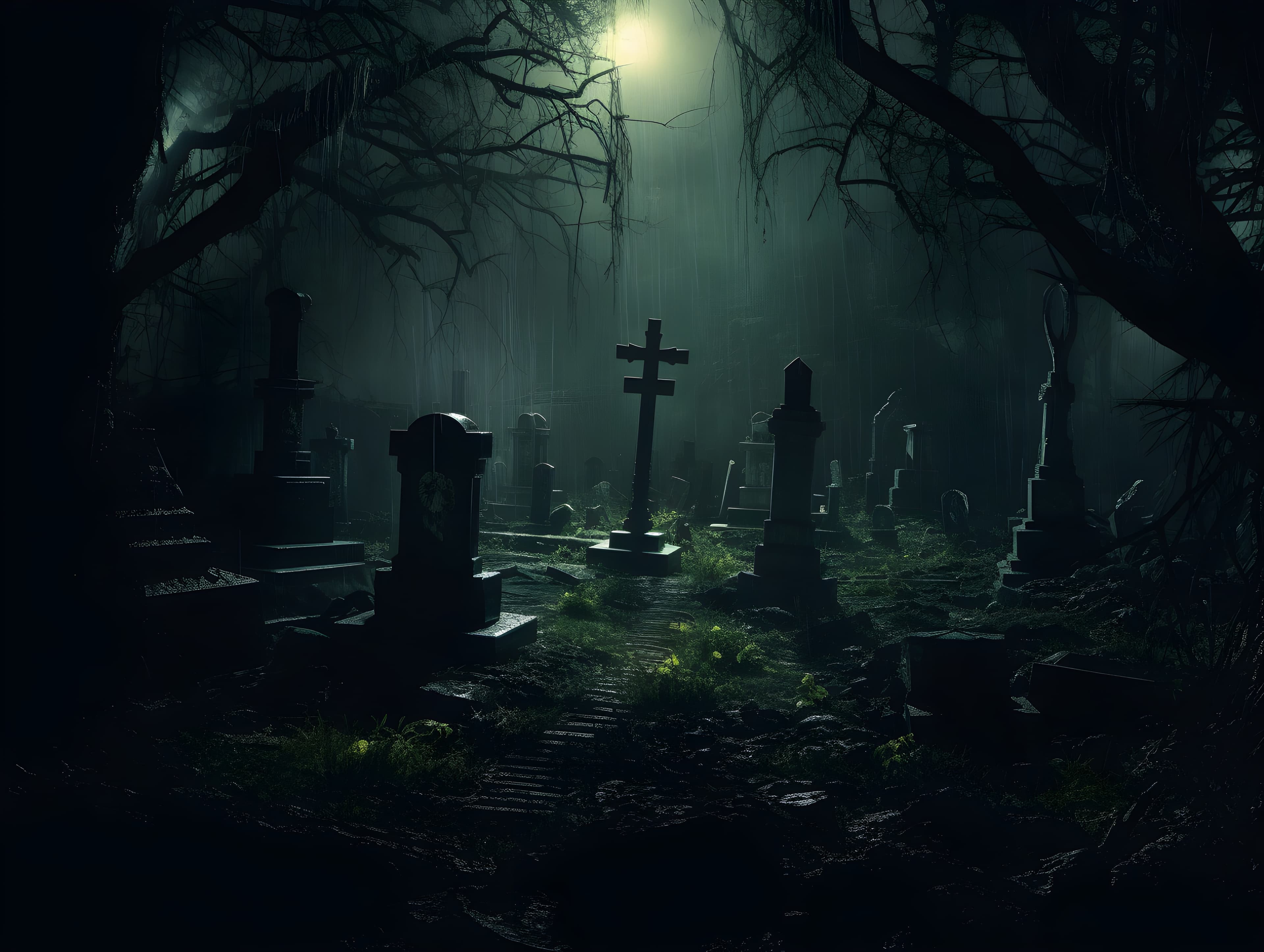 Cemetery at night